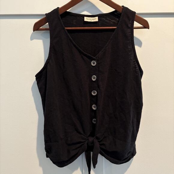 78 & Sunny Women Medium Black Button Front Tie Hem Sleeveless Casual Tank Top - Picture 1 of 11